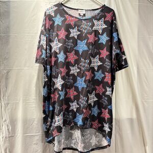 Lularoe Women's Blouse Size S Longer Back Oversized Short Sleeve Black / Stars
